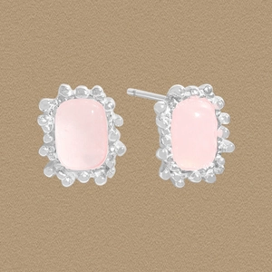 Elegant 925 Sterling Silver Geometric Stud Earrings For Women Pink Rose Quartz Korean Ins Designer Jewelry Gift