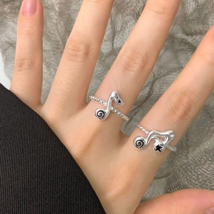 S925 sterling silver music note open rings featuring twin musical designs and star accents