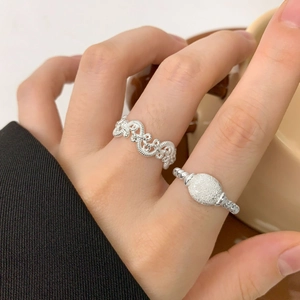 S925 sterling silver twist rope ring and matte oval ring set for women in elegant style