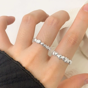 Minimalist irregular heart shaped S925 sterling silver open rings worn on hand