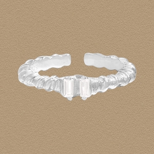 S925 Sterling Silver Irregular Spiral Texture Open Ring For Women Minimalist Design Rhinestone Adjustable Finger Ring Korean Jewelry Gift