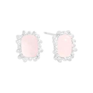 Elegant geometric pink quartz stud earrings in S925 sterling silver with vintage texture