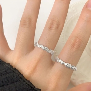 Irregular S925 sterling silver heart ring set with twisted rope design for women