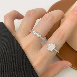 S925 sterling silver pink quartz ring set with vintage texture and adjustable band