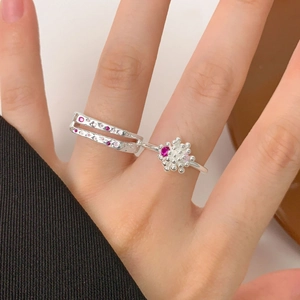 S925 sterling silver double-layer ring set with pink zircon stones for a sweet look