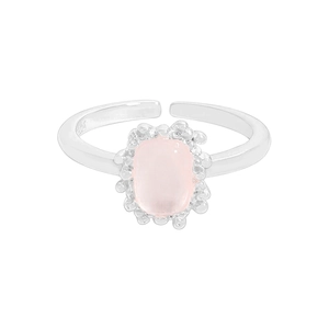 Adjustable S925 sterling silver ring with oval pink crystal and vintage beaded bezel