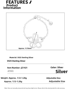 Tabella taglie per anello regolabile in argento S925 con cuore e fiore