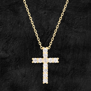 Collier Pendentif Croix en Argent Sterling 925 pour Femme Plaqué Or Incrusté de Zirconia Bijoux Minimalistes Chaîne Cadeau