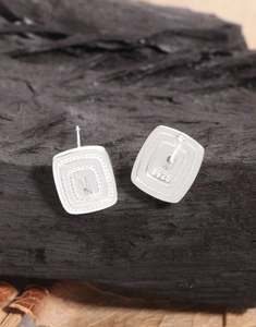 Macro view of S925 sterling silver geometric square stud earrings with zircons