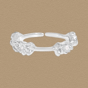 S925 Sterling Silver Flower Cluster Open Ring For Women Elegant Minimalist Adjustable Rhinestone Floral Jewelry Gift
