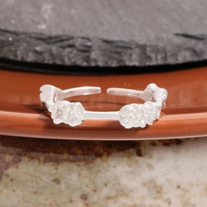 S925 sterling silver adjustable open ring with abstract embossed floral cluster texture