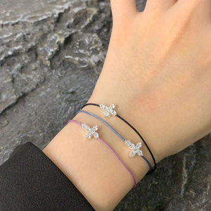 Minimalist S925 sterling silver zircon cross star charm cord bracelet for women