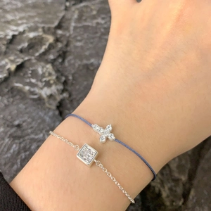 S925 sterling silver chain and blue cord bracelets with sparkling zircon cross pendants