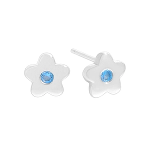 S925 Sterling Silber Blumenohrstecker mit blauem Aquamarin-Zirkon im 5-Blütenblatt-Design