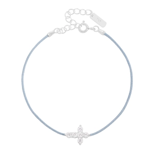 S925 sterling silver light blue woven cord bracelet with sparkling zircon cross charm