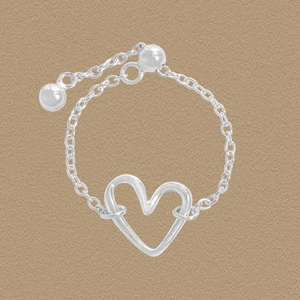 S925 Sterling Silver Adjustable Heart Chain Ring For Women Minimalist Korean Style Ins Design Heart Shape Drawstring Ring
