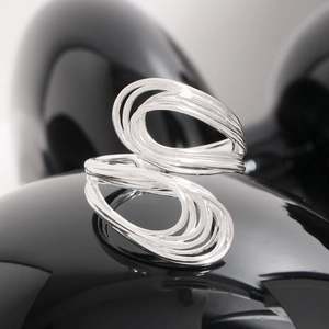 Bague en argent sterling S925 à lignes entrelacées multicouches au design vague