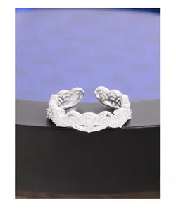 Detailed view of S925 sterling silver lace crown ring with shimmering zircon stones