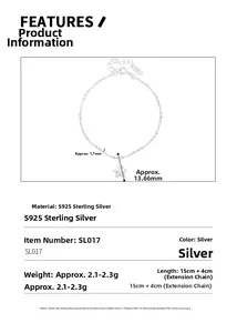 Parametri dettagliati delle dimensioni del bracciale stella in argento S925 da 15+4cm