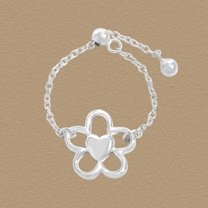 Anello Regolabile in Argento Sterling S925 Con Cuore a Fiore per Donna Design di Nicchia Ins Coreano Anello a Catena Aperta Gioielli