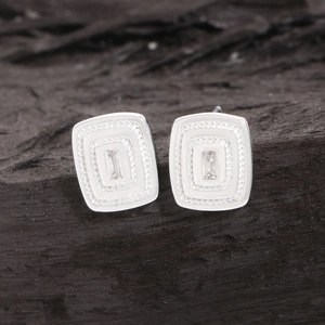 Elegant S925 sterling silver square stud earrings with white enamel and zircon
