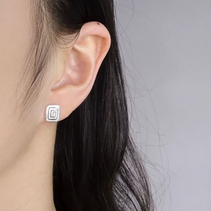 Minimalist S925 sterling silver geometric square stud earrings with zircon for women
