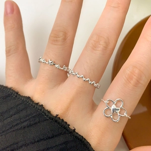 Anelli a fiore e cuore in argento sterling S925 con catene a sfere regolabili e accenti di farfalla