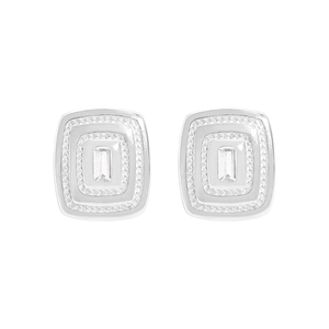S925 sterling silver geometric square stud earrings with emerald cut cubic zirconia
