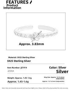 Detail view of S925 sterling silver star ring with 3.83mm width and bow design