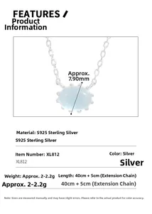 Detailed view of S925 silver necklace with 7.9mm oval blue gemstone pendant size specs