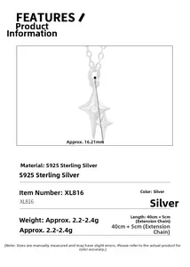 S925 sterling silver North Star necklace specs showing 16mm pendant and 40+5cm chain