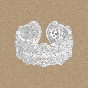 Vintage 925 Sterling Silver Lace Hollow Out Open Ring For Women Adjustable Zirconia Inlaid Geometric Jewelry Finger Ring