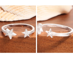 Detailed macro view of S925 sterling silver starfish ring with matte frosted texture