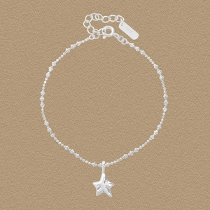 Bracciale con Ciondolo a Stella in Argento Sterling S925 per Donna Minimalista Trama Irregolare Catena a Sfere Regolabile
