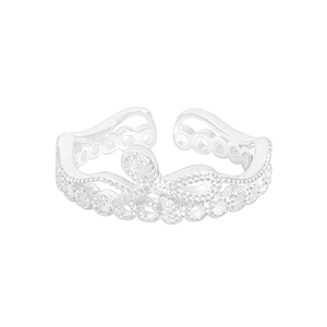 Bague nœud scintillante en argent S925 avec cristaux brillants et anneau ouvert ajustable