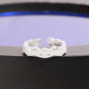 Lace crown open ring in S925 sterling silver with sparkling zircon stones