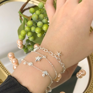 Set bracciale oceano S925 a tre strati con stelle marine, conchiglie e perle fini