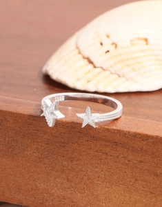 Detailed macro view of S925 sterling silver starfish ring with matte textured finish