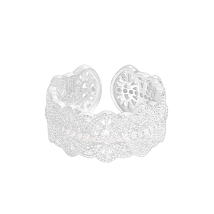 Lace hollow zircon ring in S925 sterling silver with adjustable open band for women