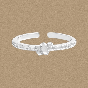 S925 Sterling Silver Star Adjustable Open Ring For Women Korean Ins Style Pentagram Knot Design High Sense Silver Ring