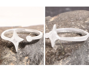 Detail view of S925 sterling silver star ring with zircon and engraved hallmark stamp