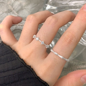 S925 sterling silver textured ring set with zircon accents for a minimalist layered look