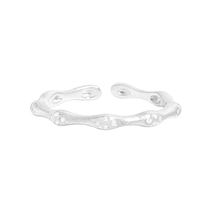 Textured S925 sterling silver open ring with irregular waves and zircon stones