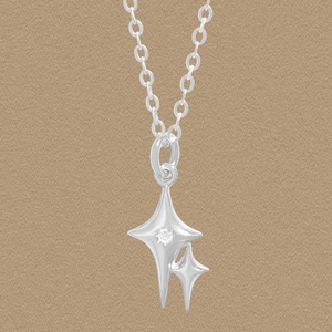 Minimalist 925 Sterling Silver Double Starburst Pendant Necklace Korean Style Zirconia Inlaid Geometric Clavicle Chain For Women