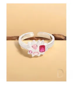 Detailed macro view of S925 sterling silver cloud ring with pink zircon inlay details
