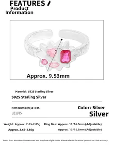 Detail view of S925 sterling silver ring with multi-color heart and square cubic zirconia