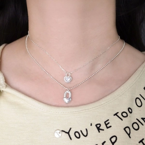S925 sterling silver layered necklace with heart lock pendants and zircon stones