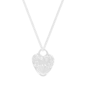 Elegant S925 sterling silver necklace with heart-shaped shell relief pendant on white background