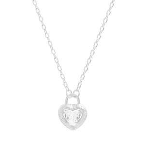 S925 sterling silver heart locket necklace with zircon stone on white background