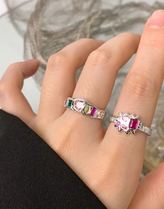 Close-up of S925 silver lava texture rings with colorful cubic zirconia gemstones